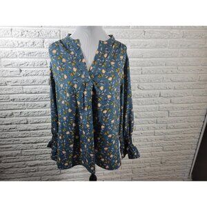 Ellos Womens Top 20 Plus Pullover Long Bell Sleeve Polyester Blue FLO142E